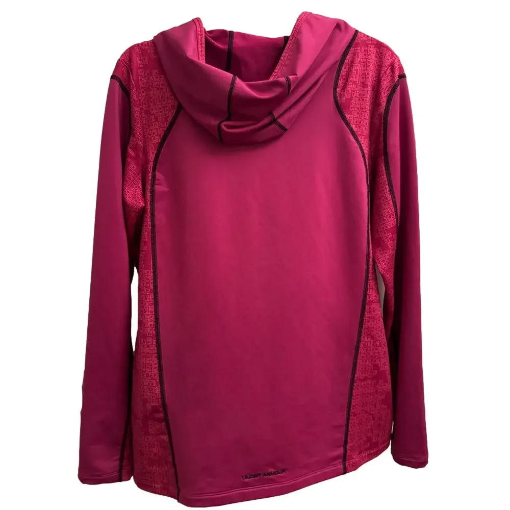 UNDER ARMOUR Pink Black Geometric coldgear Fitted Pullover Hoodie Size XL - Picture 6 of 9